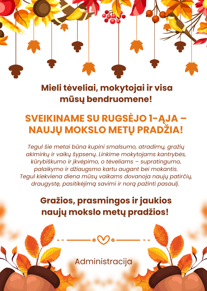 Sveikiname su rugsėjo 1-ąja – naujų mokslo metų pradžia!