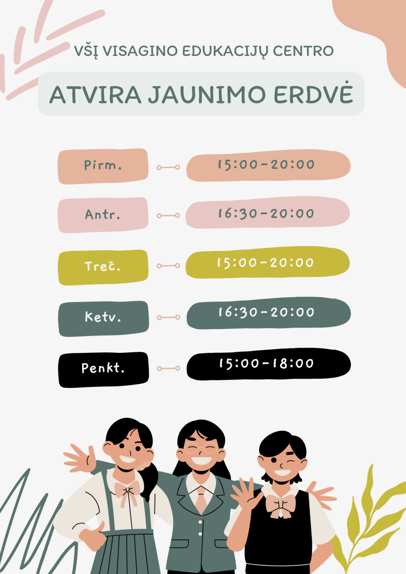 Atnaujintas Atviros jaunimo erdvės darbo grafikas